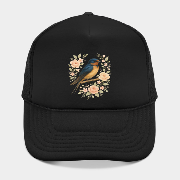 Barn Swallow Bird with Vintage Floral Artwork by BirdsnStuff