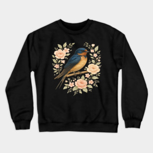 Barn Swallow Bird with Vintage Floral Artwork Crewneck Sweatshirt