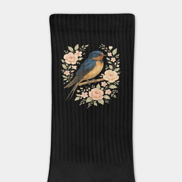 Barn Swallow Bird with Vintage Floral Artwork by BirdsnStuff