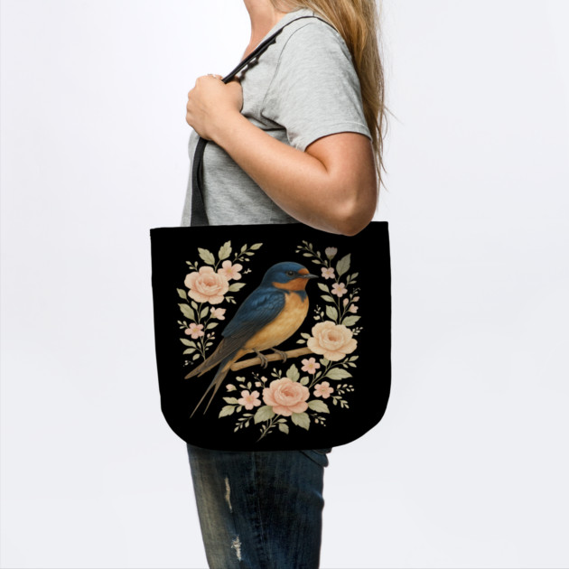 Barn Swallow Bird with Vintage Floral Artwork by BirdsnStuff