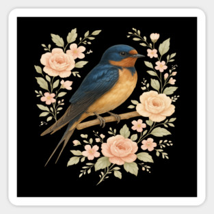 Barn Swallow Bird with Vintage Floral Artwork Magnet