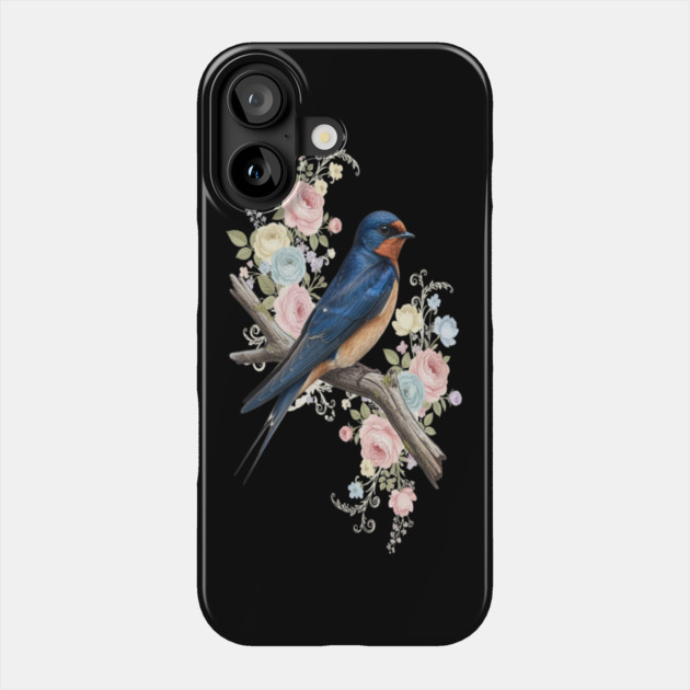Barn Swallow with Pastel Floral Botanical Artwork Phone Case by BirdsnStuff
