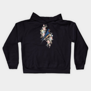 Barn Swallow with Pastel Floral Botanical Artwork Kids Hoodie