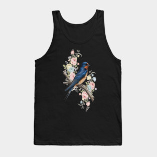 Barn Swallow with Pastel Floral Botanical Artwork Tank Top