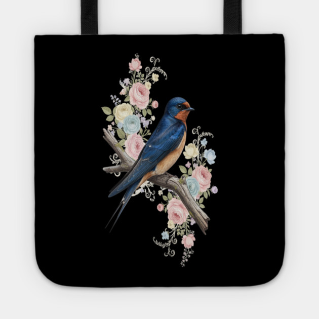 Barn Swallow with Pastel Floral Botanical Artwork Tote by BirdsnStuff