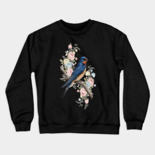 Barn Swallow with Pastel Floral Botanical Artwork Crewneck Sweatshirt