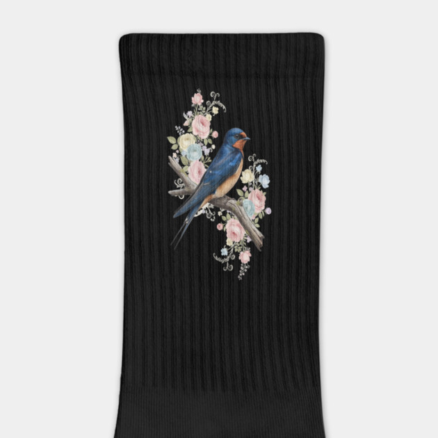 Barn Swallow with Pastel Floral Botanical Artwork by BirdsnStuff