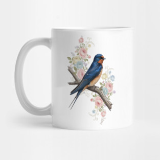 Barn Swallow with Pastel Floral Botanical Artwork Mug