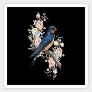 Barn Swallow with Pastel Floral Botanical Artwork Sticker