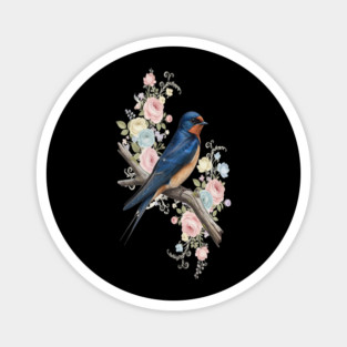 Barn Swallow with Pastel Floral Botanical Artwork Magnet