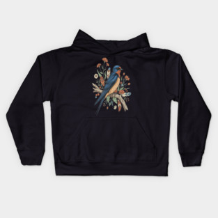 Barn Swallow Bird with Wildflowers and Feathers Kids Hoodie
