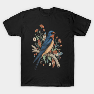 Barn Swallow Bird with Wildflowers and Feathers T-Shirt