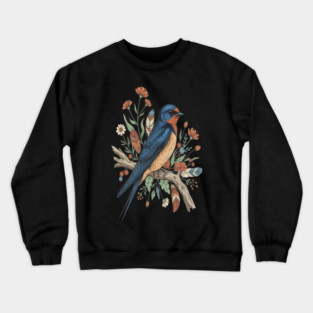Barn Swallow Bird with Wildflowers and Feathers Crewneck Sweatshirt
