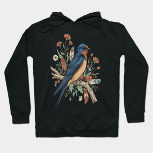 Barn Swallow Bird with Wildflowers and Feathers Hoodie