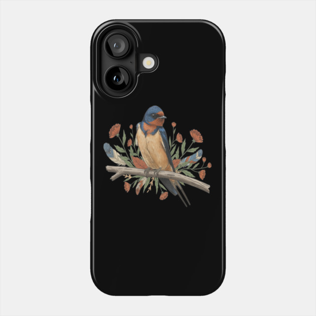 Barn Swallow Bird with Branch and Rustic Flowers Phone Case by BirdsnStuff