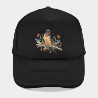 Barn Swallow Bird with Branch and Rustic Flowers Hat