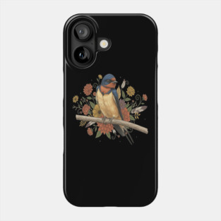 Barn Swallow Bird with Colorful Flowers Phone Case