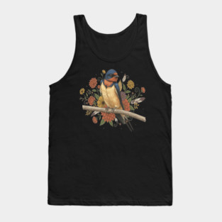 Barn Swallow Bird with Colorful Flowers Tank Top