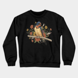 Barn Swallow Bird with Colorful Flowers Crewneck Sweatshirt