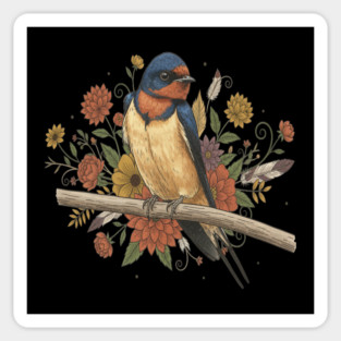 Barn Swallow Bird with Colorful Flowers Magnet