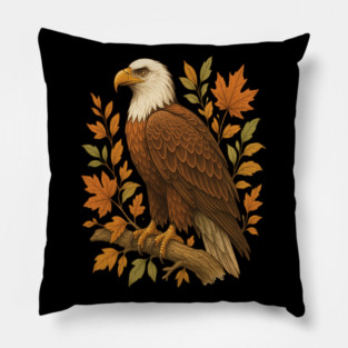 Bald Eagle with Autumn Leaves Wildlife Nature Art Pillow