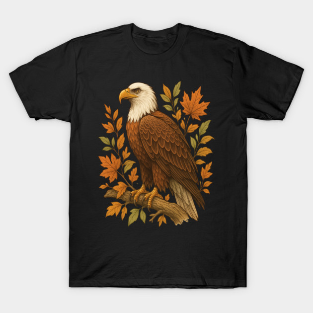 Bald Eagle with Autumn Leaves Wildlife Nature Art T-Shirt by BirdsnStuff