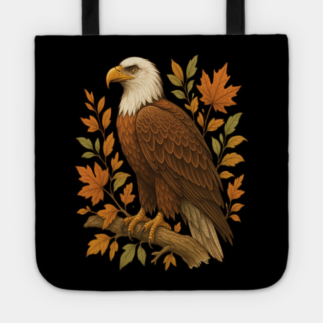 Bald Eagle with Autumn Leaves Wildlife Nature Art Tote by BirdsnStuff