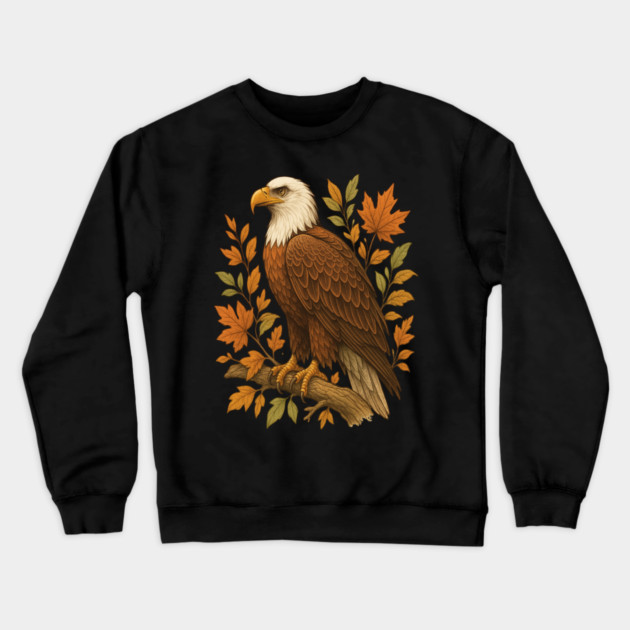 Bald Eagle with Autumn Leaves Wildlife Nature Art Crewneck Sweatshirt by BirdsnStuff