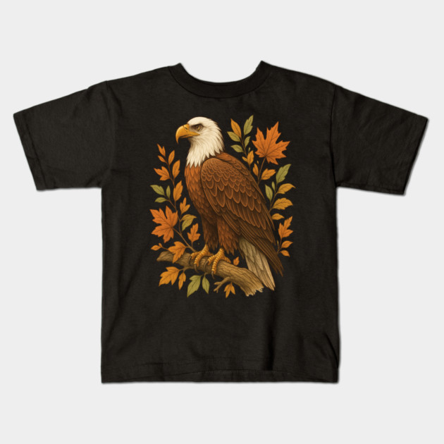 Bald Eagle with Autumn Leaves Wildlife Nature Art Kids T-Shirt by BirdsnStuff