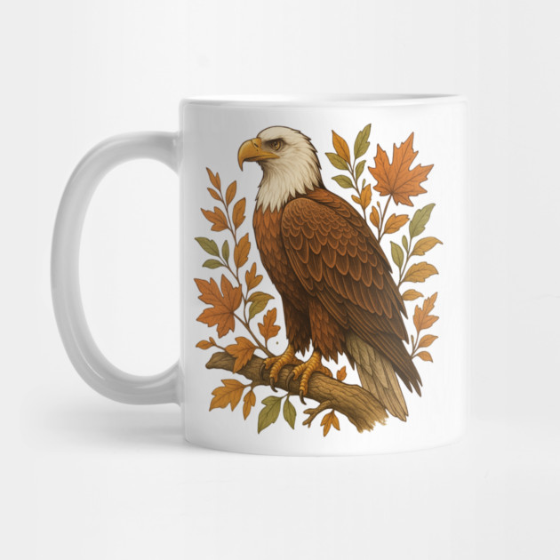 Bald Eagle with Autumn Leaves Wildlife Nature Art by BirdsnStuff