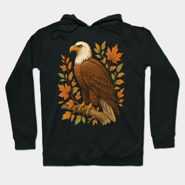 Bald Eagle with Autumn Leaves Wildlife Nature Art Hoodie by BirdsnStuff