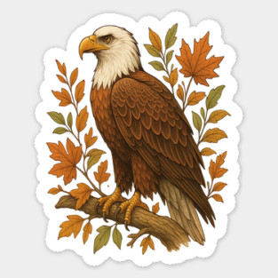 Bald Eagle with Autumn Leaves Wildlife Nature Art Sticker