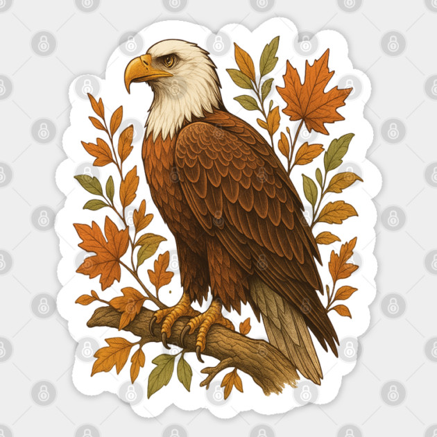 Bald Eagle with Autumn Leaves Wildlife Nature Art Sticker by BirdsnStuff