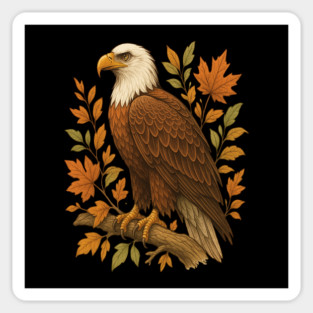 Bald Eagle with Autumn Leaves Wildlife Nature Art Magnet