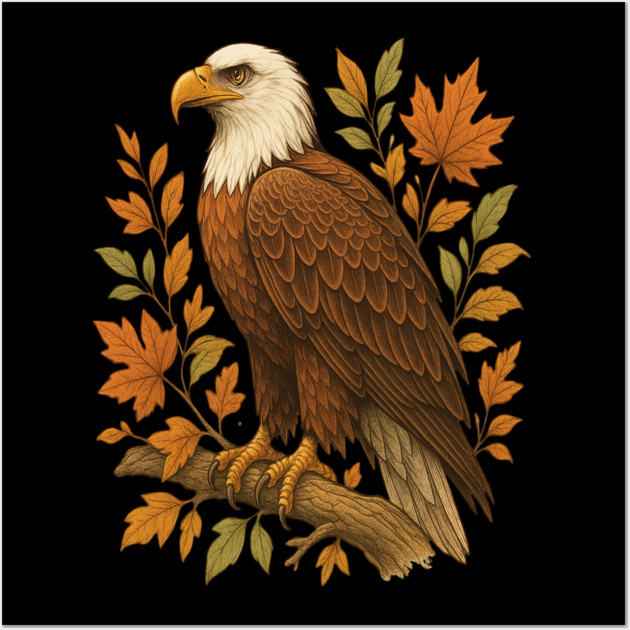 Bald Eagle with Autumn Leaves Wildlife Nature Art Wall Art by BirdsnStuff
