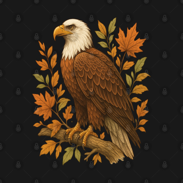 Bald Eagle with Autumn Leaves Wildlife Nature Art by BirdsnStuff
