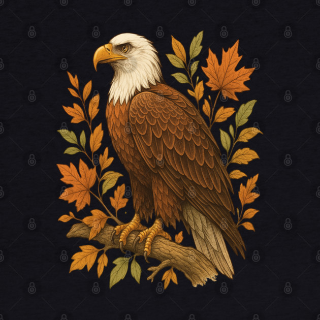 Bald Eagle with Autumn Leaves Wildlife Nature Art by BirdsnStuff