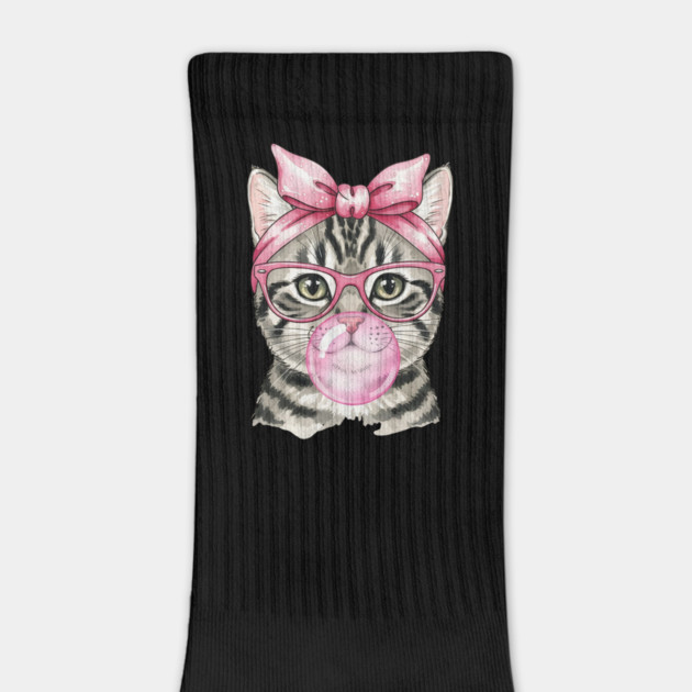 Cute Kitty with Bow and Bubblegum by Designed By Marty