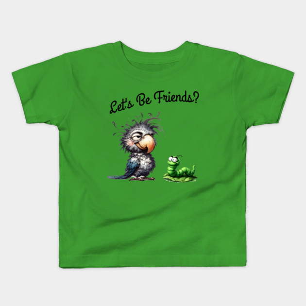 Lets be friends, Funny Bird & Worm Cartoon T-Shirt Kids T-Shirt by Kathy Hawke