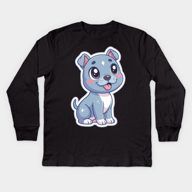 Adorable Blue Nose Pitbull Terrier Puppy Art Kids Long Sleeve T-Shirt by IamActiveDog