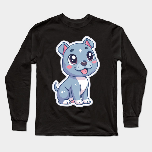 Adorable Blue Nose Pitbull Terrier Puppy Art Long Sleeve T-Shirt by IamActiveDog
