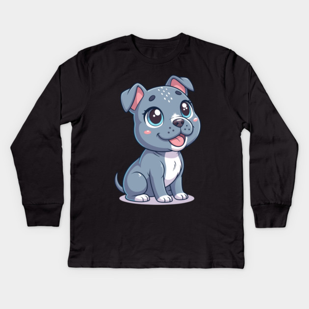 Cute American Blue Nose Pitbull Puppy Terrier Kids Long Sleeve T-Shirt by IamActiveDog