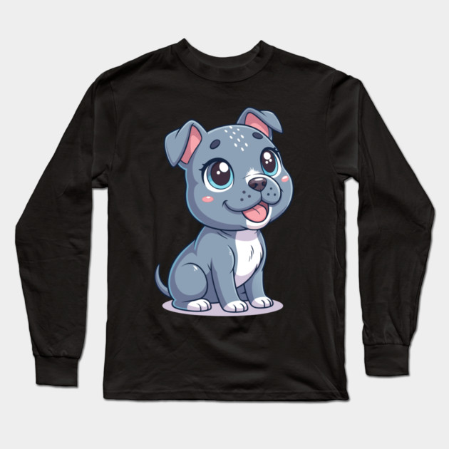Cute American Blue Nose Pitbull Puppy Terrier Long Sleeve T-Shirt by IamActiveDog