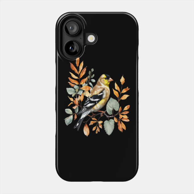 American Goldfinch with Autumn Leaves Phone Case by BirdsnStuff