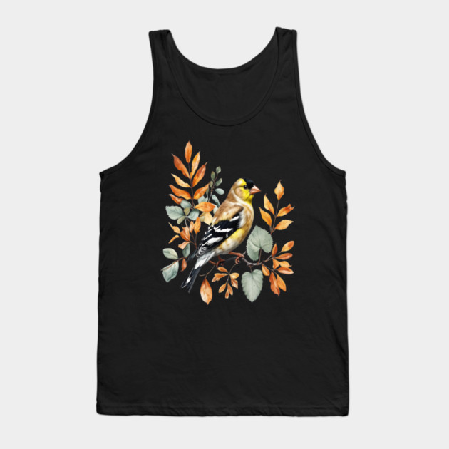 American Goldfinch with Autumn Leaves Tank Top by BirdsnStuff