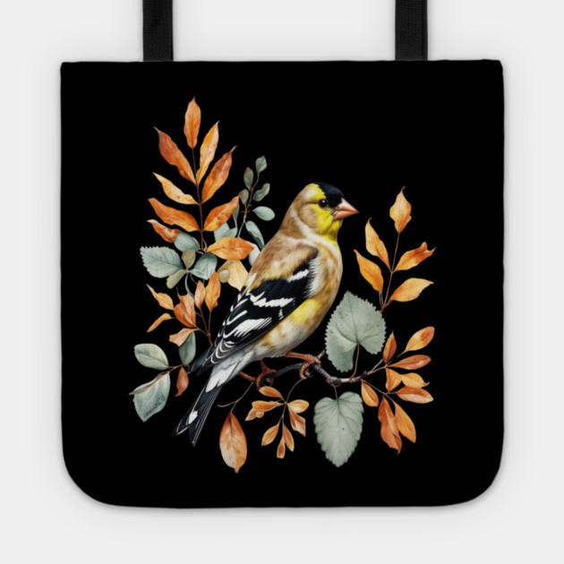American Goldfinch with Autumn Leaves Tote by BirdsnStuff