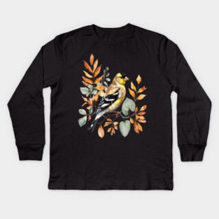 American Goldfinch with Autumn Leaves Kids Long Sleeve T-Shirt