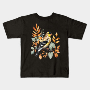 American Goldfinch with Autumn Leaves Kids T-Shirt