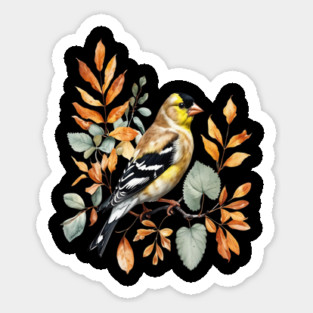 American Goldfinch with Autumn Leaves Sticker