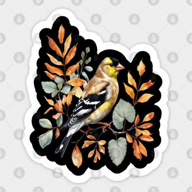 American Goldfinch with Autumn Leaves Sticker by BirdsnStuff